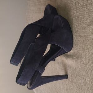 diane von furstenberg 8.5 Zia suede platform slingback sandal navy blue